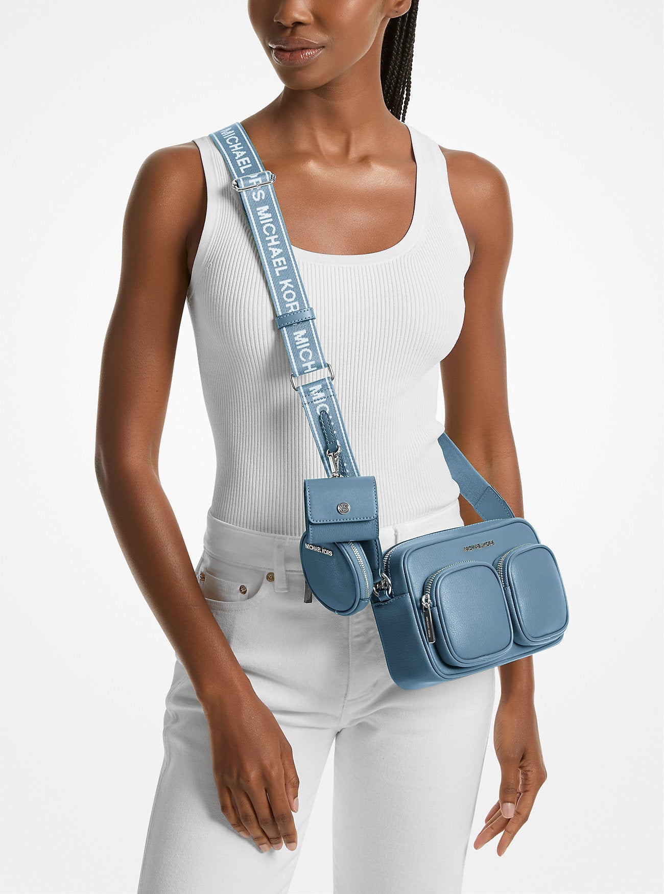 Jet Set Leather Medium Crossbody Bag with Case for Apple Airpods Pro® Cornflower Cornflower