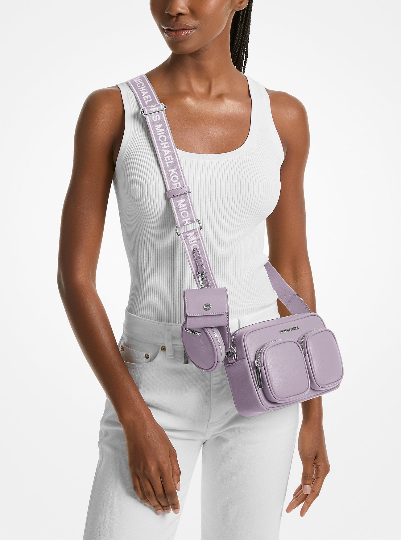 Jet Set Leather Medium Crossbody Bag with Case for Apple Airpods Pro® Lt Quartz Lt Quartz