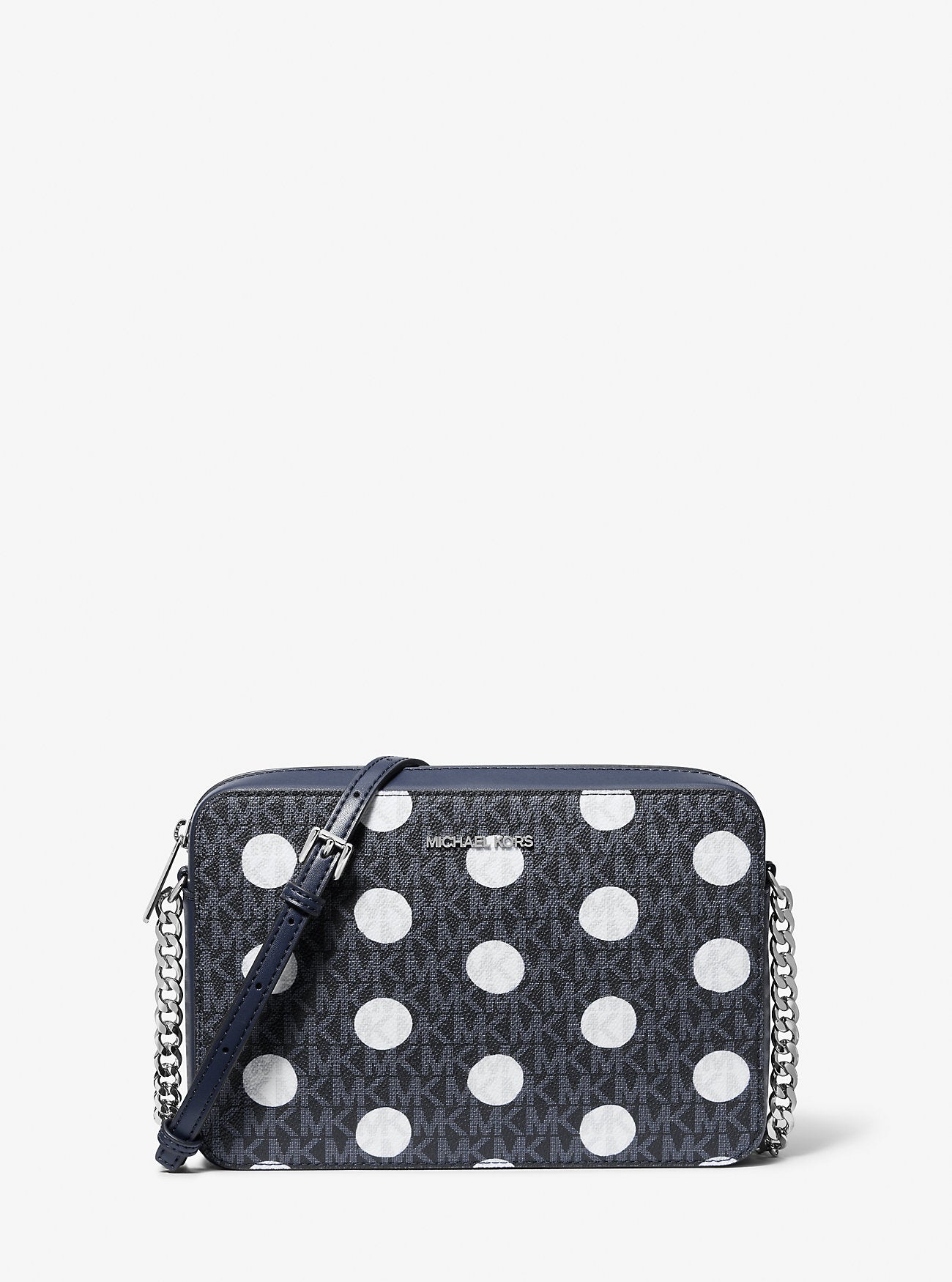 Jet Set Large Polka Dot Signature Logo Crossbody Bag Navy Navy