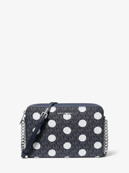 Jet Set Large Polka Dot Signature Logo Crossbody Bag Navy Navy