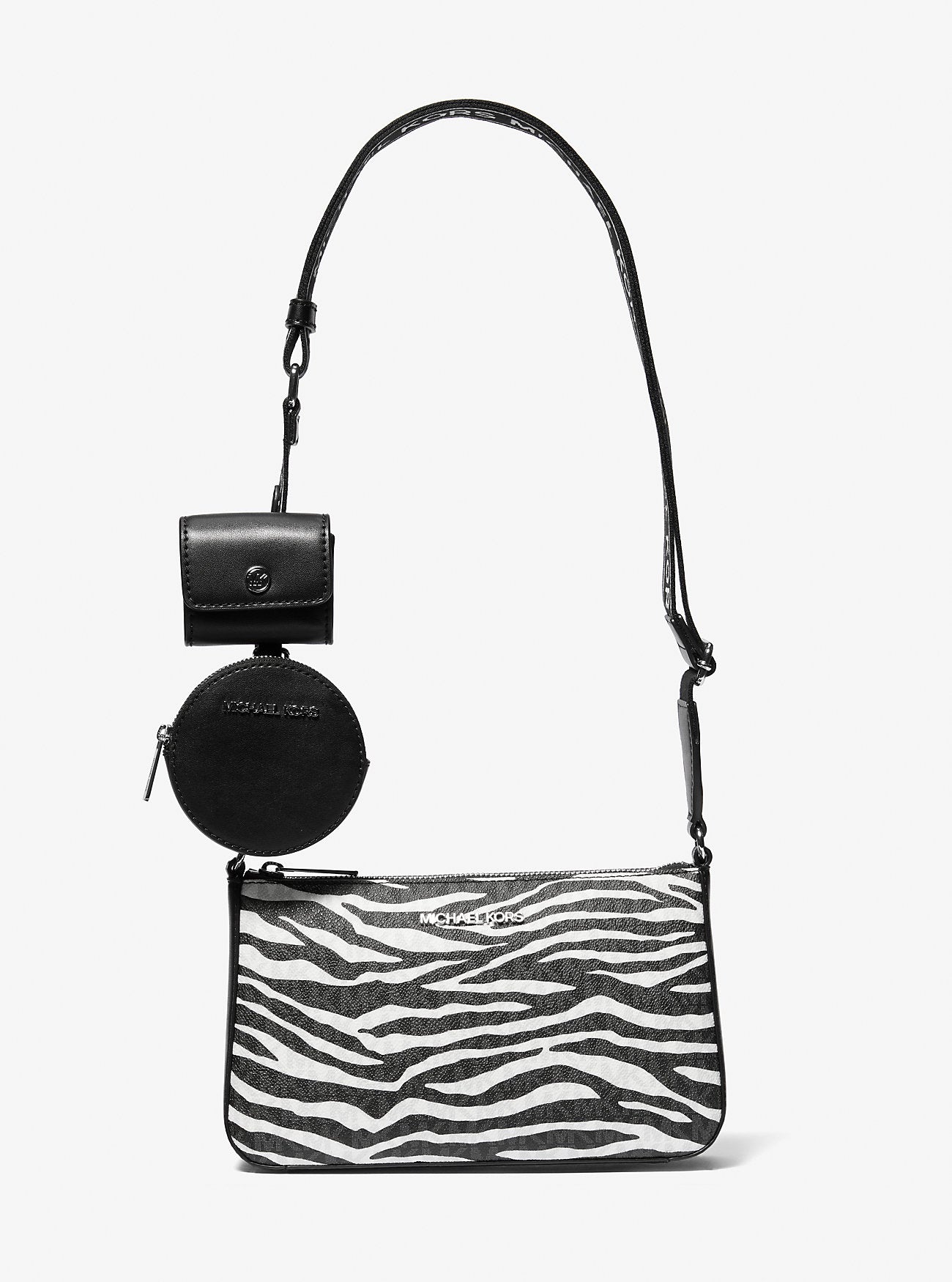 Jet Set Leather Medium Animal Print Logo Crossbody Bag with Case for Apple Airpods Pro® Black Black
