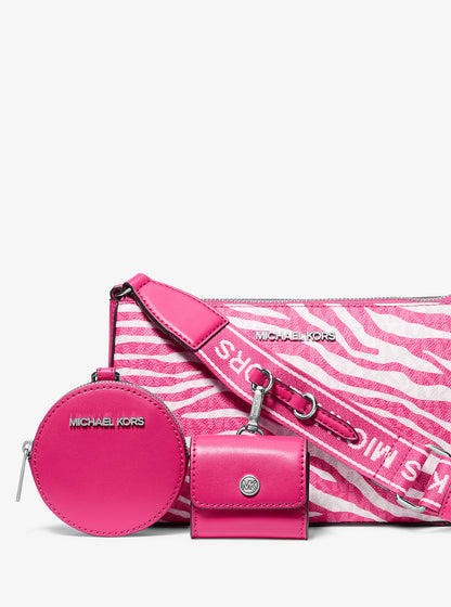 Jet Set Leather Medium Animal Print Logo Crossbody Bag with Case for Apple Airpods Pro® Dragonfruit Dragonfruit