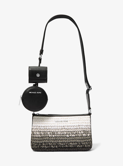 Jet Set Small Ombre Straw Crossbody Bag with Case for Apple Airpods Pro® Black Black