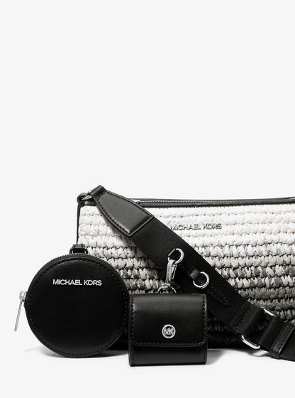 Jet Set Small Ombre Straw Crossbody Bag with Case for Apple Airpods Pro® Black Black