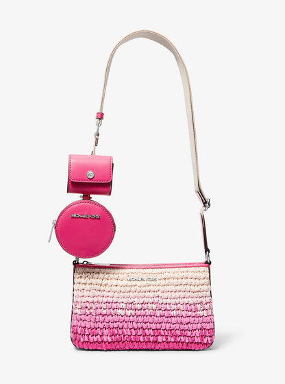 Jet Set Small Ombre Straw Crossbody Bag with Case for Apple Airpods Pro® Dragonfruit Dragonfruit