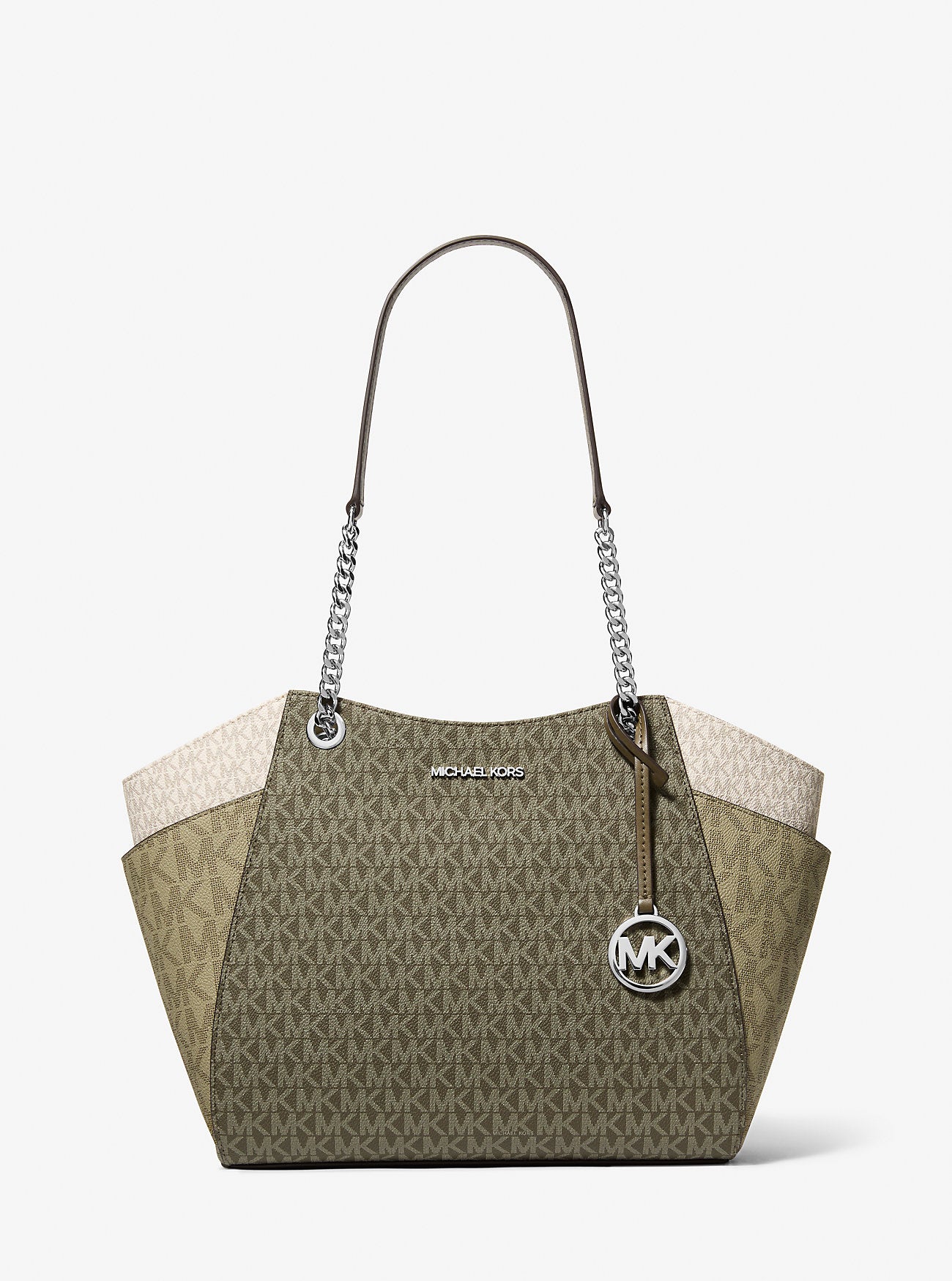 Jet Set Large Color-Block Signature Logo Shoulder Bag Olive Combo Olive Combo