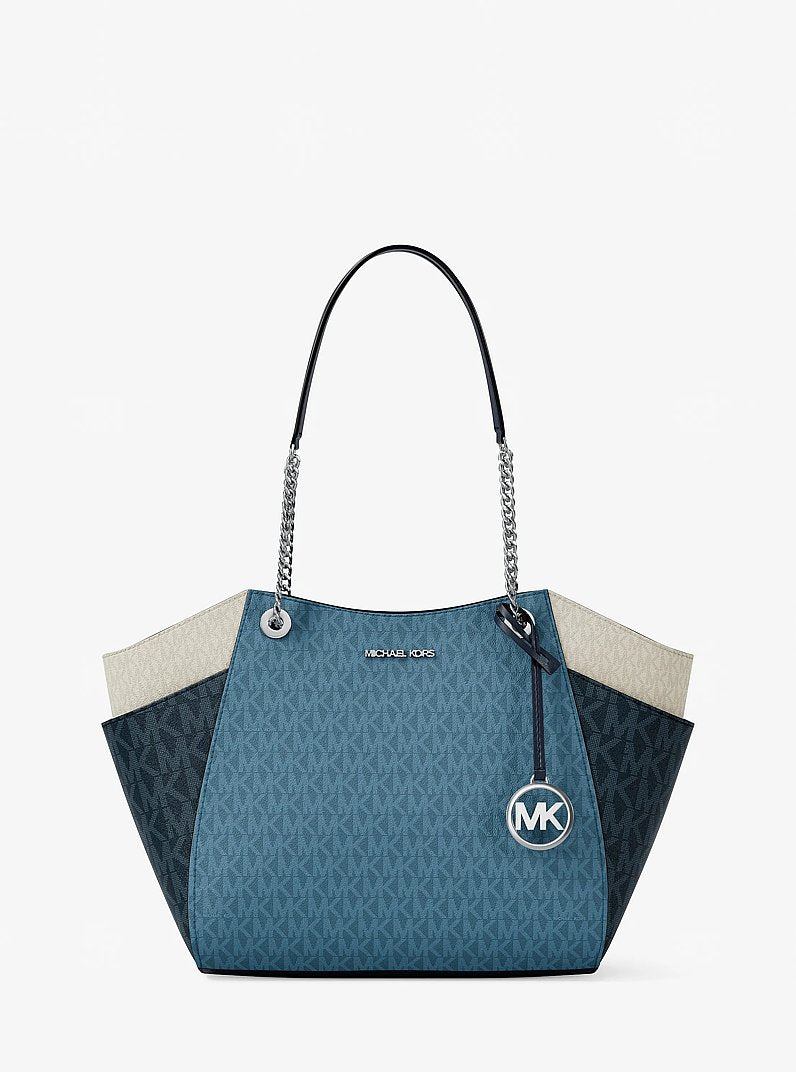 Jet Set Large Color-Block Signature Logo Shoulder Bag Denim Multi Denim Multi