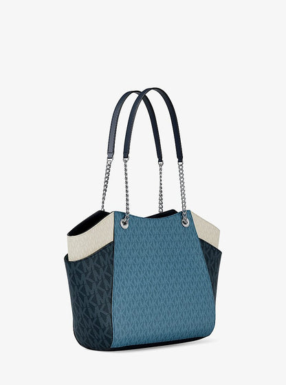 Jet Set Large Color-Block Signature Logo Shoulder Bag Denim Multi Denim Multi