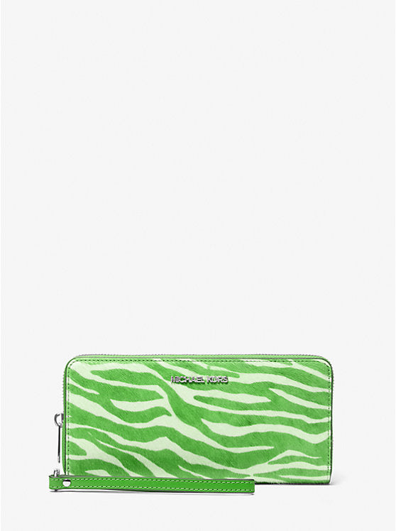 Micheal Kors Jet Set Travel Zebra Print Calf Hair Continental Wallet Black