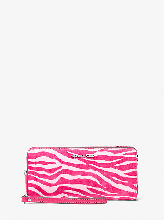 Micheal Kors Jet Set Travel Zebra Print Calf Hair Continental Wallet Dragonfruit