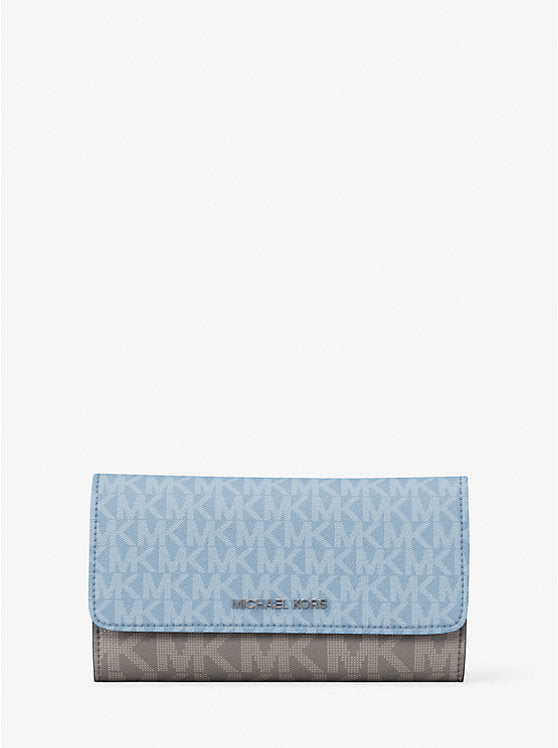 Micheal Kors Jet Set Travel Signature Logo Tri-Fold Wallet Lt Sky Mlt