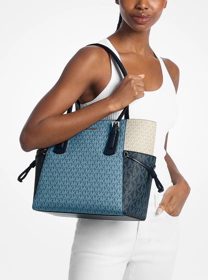 Voyager Large Color-Block Signature Logo Tote Bag Denim Multi Denim Multi
