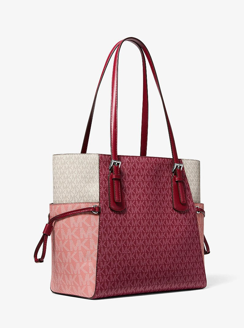 Voyager Large Color-Block Signature Logo Tote Bag Maroon Maroon