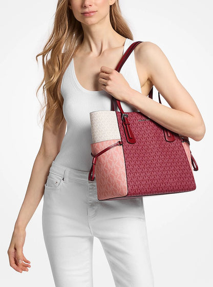 Voyager Large Color-Block Signature Logo Tote Bag Maroon Maroon