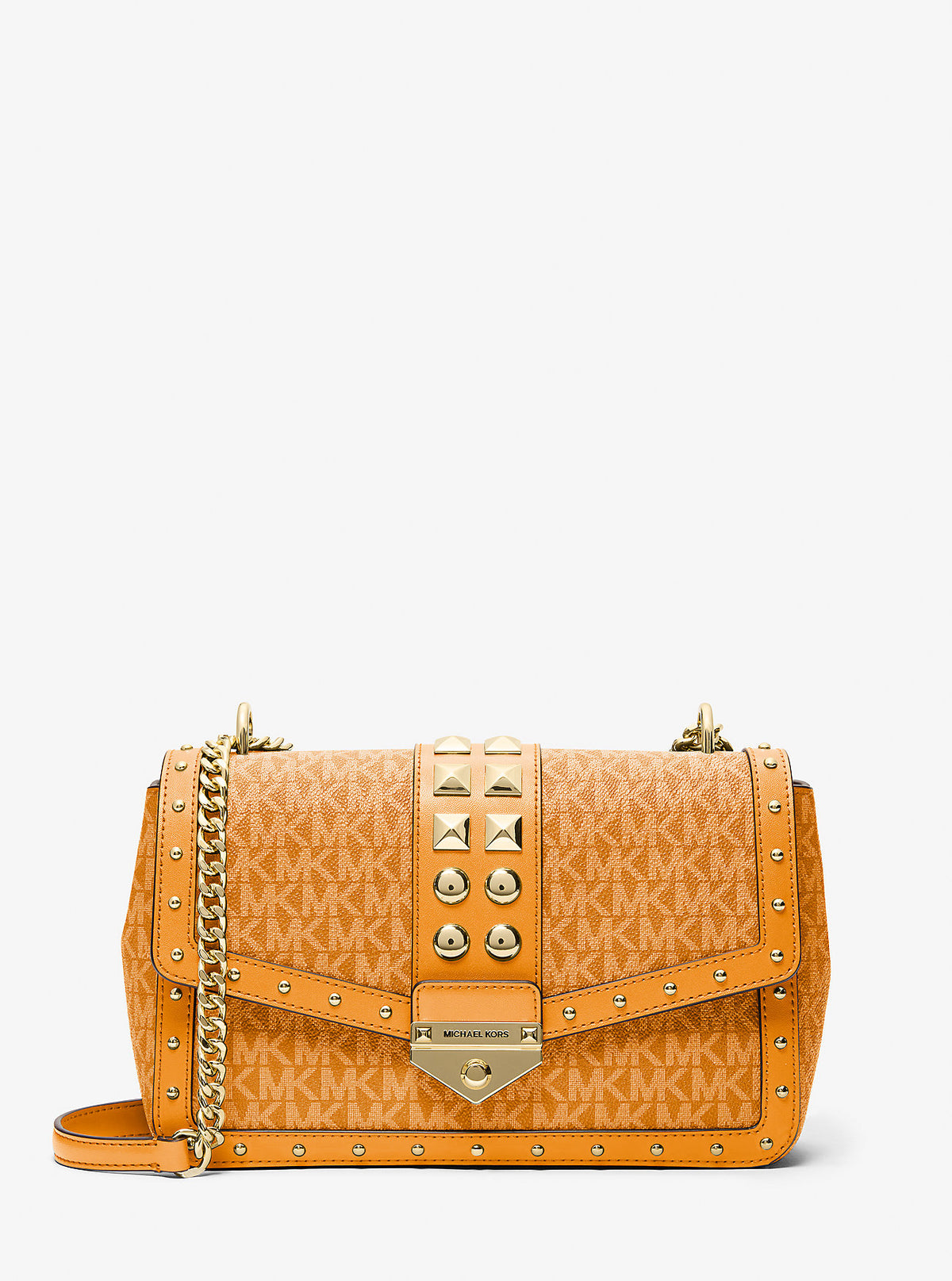 Soho Large Studded Signature Logo Shoulder Bag Radiant Orange Radiant Orange