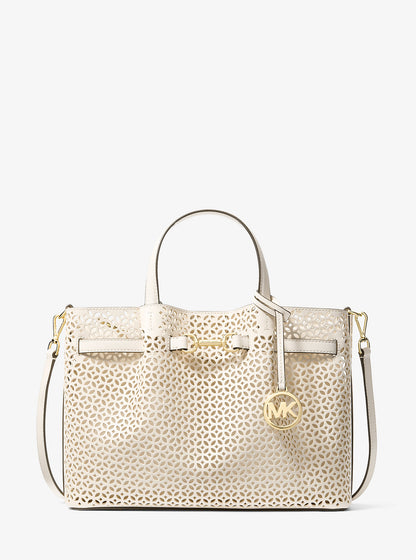 Carson Medium Floral Laser Cut Satchel Lt Cream Lt Cream