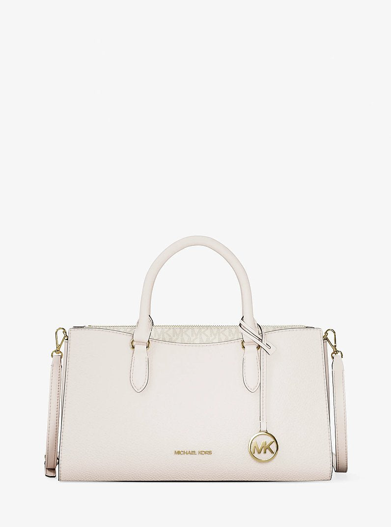 Arden Medium Leather Top-Zip Satchel Lt Cream Lt Cream