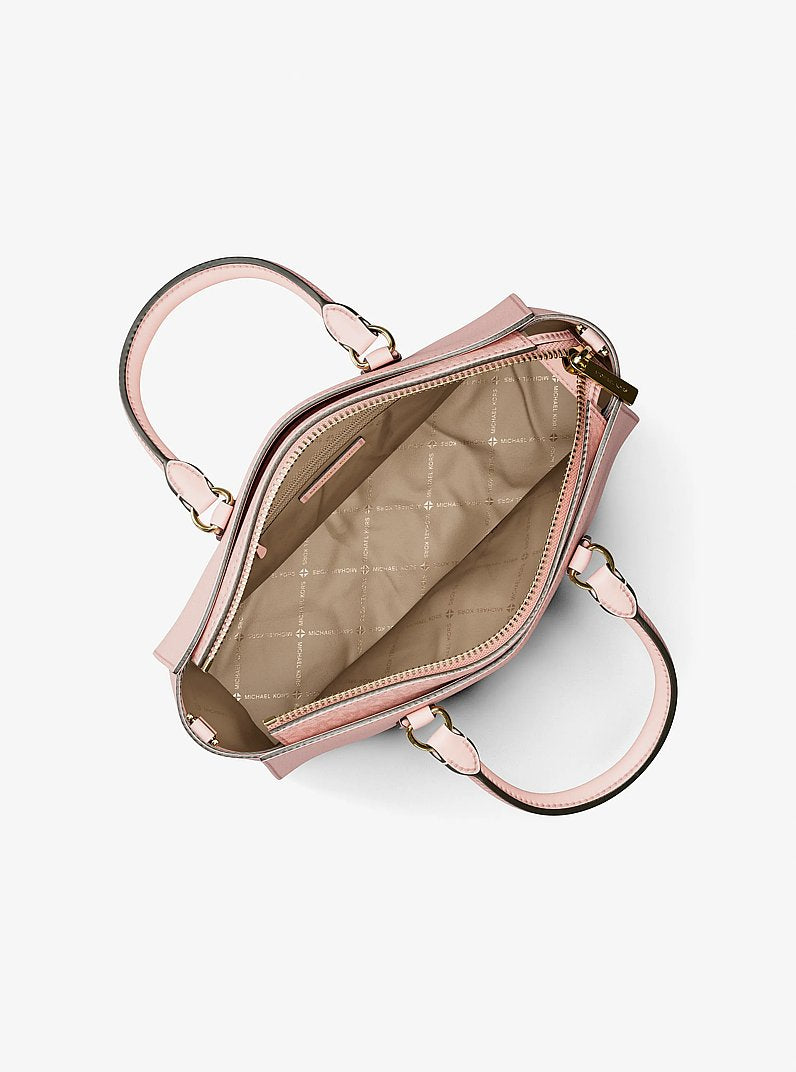 Arden Medium Leather Top-Zip Satchel Powder Blush Powder Blush