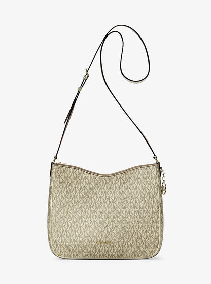 Nayla Medium Metallic Signature Logo Messenger Bag Pale Gold Pale Gold