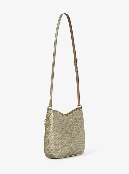 Nayla Medium Metallic Signature Logo Messenger Bag Pale Gold Pale Gold