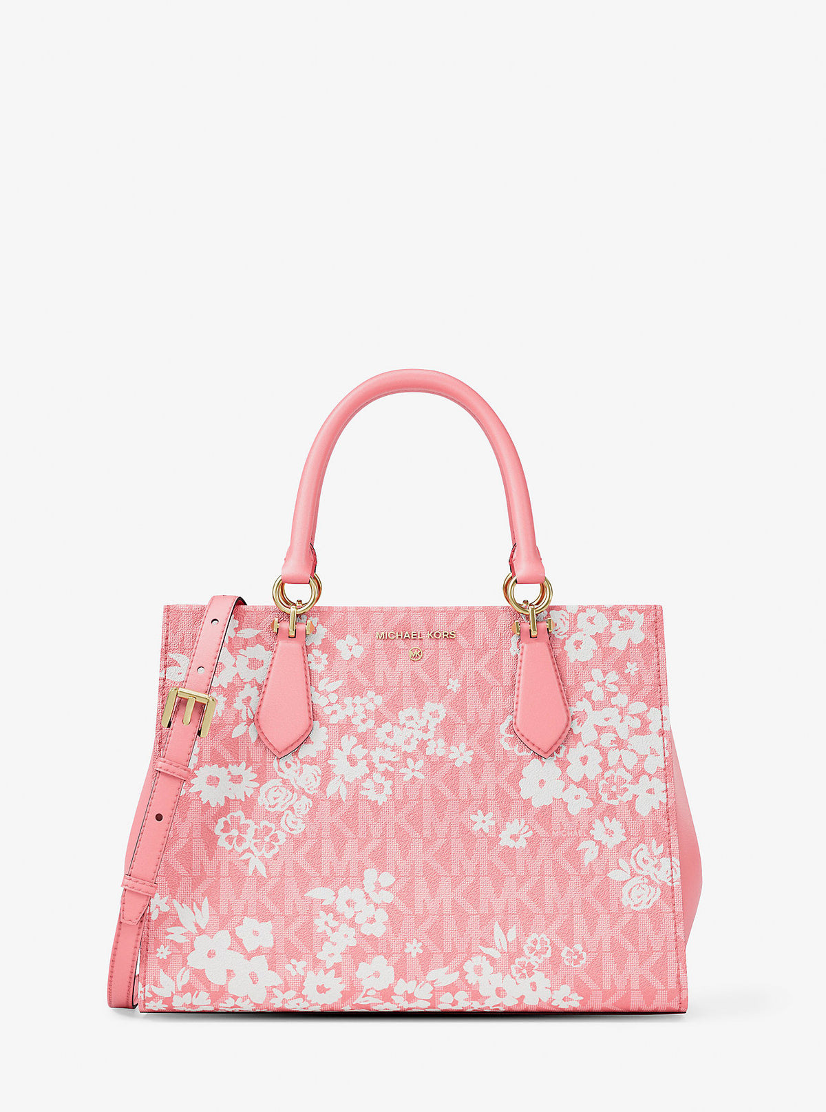 Marilyn Medium Printed Signature Logo Satchel Carnation Carnation