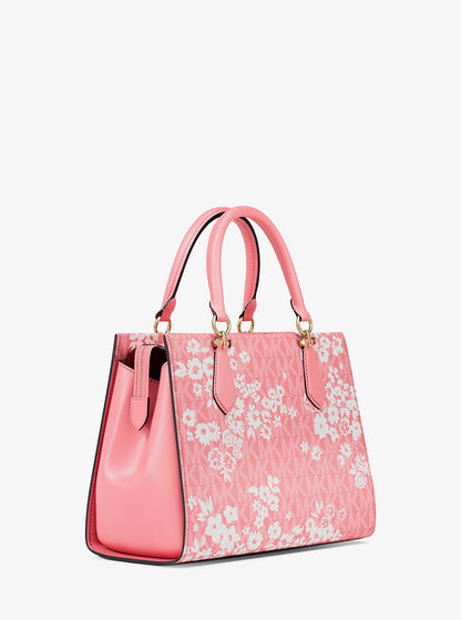 Marilyn Medium Printed Signature Logo Satchel Carnation Carnation