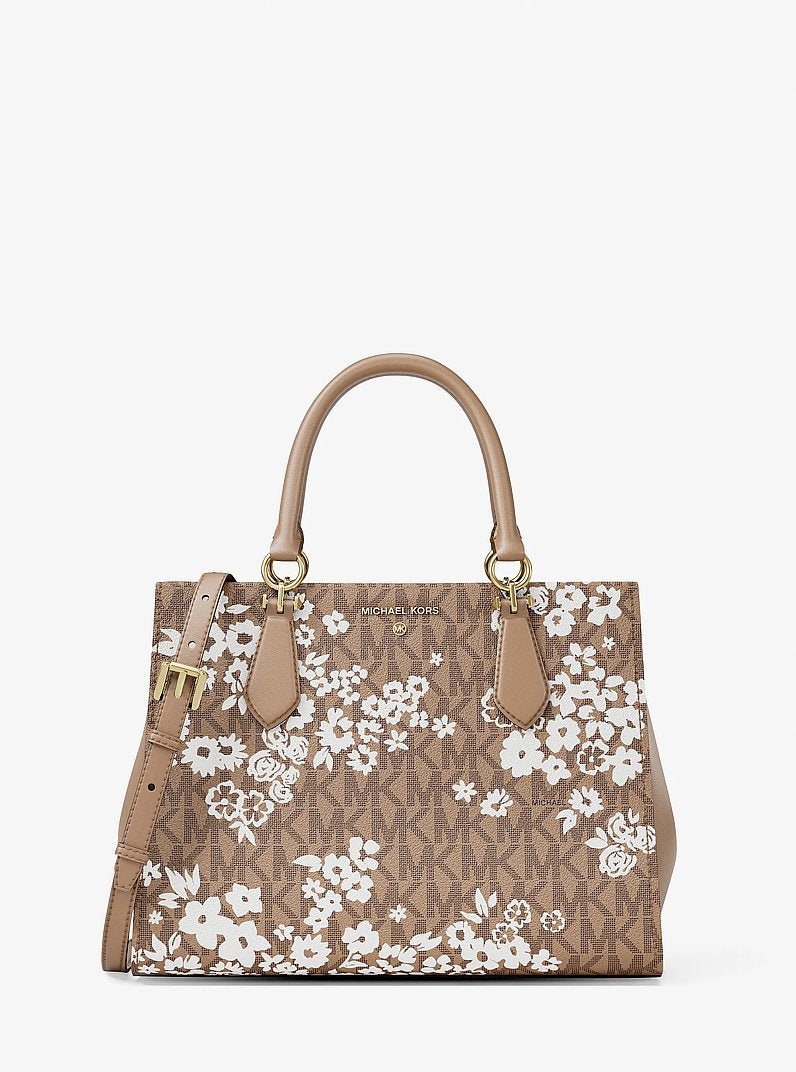 Marilyn Medium Printed Signature Logo Satchel Camel Camel