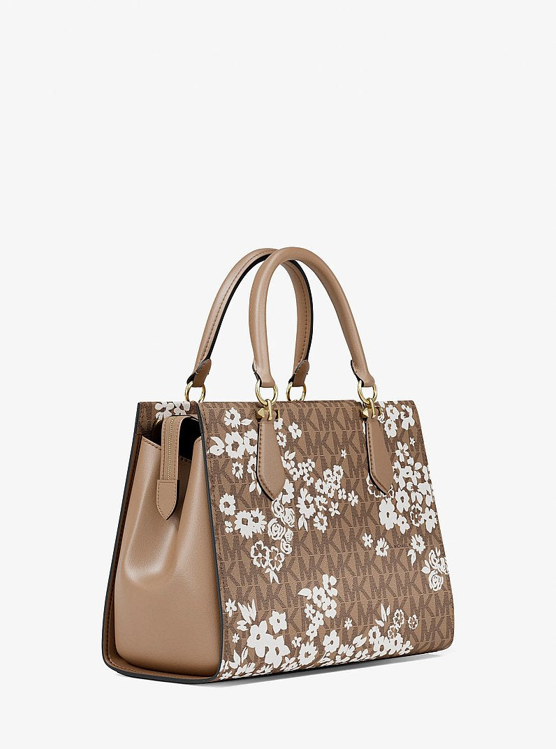 Marilyn Medium Printed Signature Logo Satchel Camel Camel