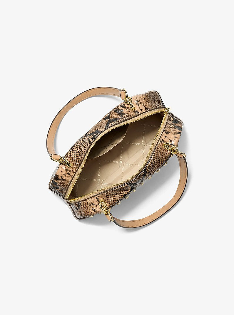 Cecily Small Studded Snake Embossed Shoulder Bag Camel Camel