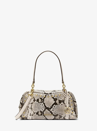 Cecily Small Studded Snake Embossed Shoulder Bag Lt Cream Lt Cream
