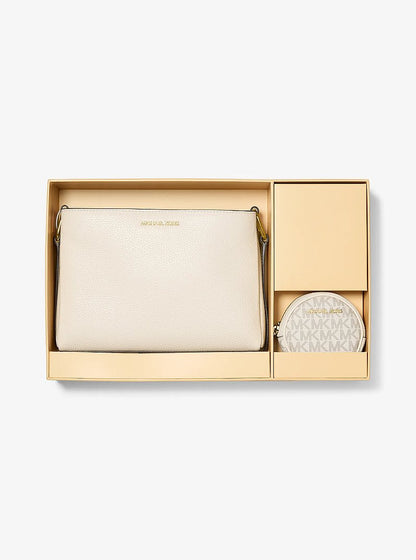 Trisha Pebbled Leather Crossbody Bag With Pouch Gift Set Lt Cream Lt Cream