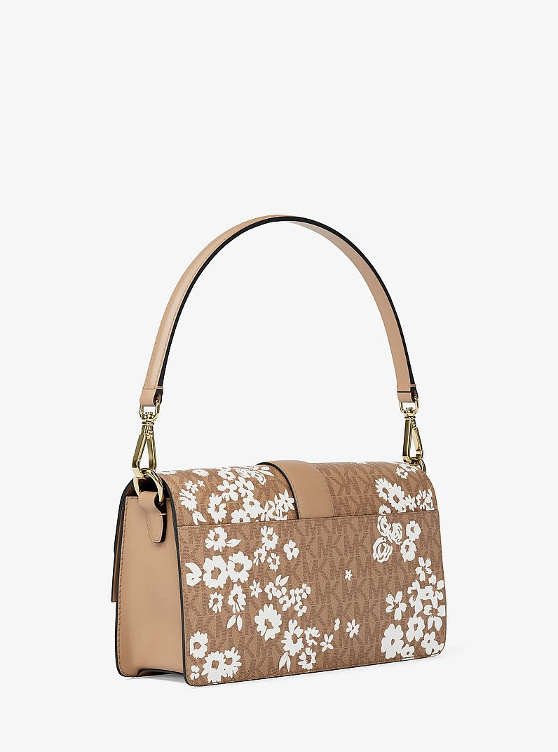 Greenwich Medium Printed Signature Logo Convertible Shoulder Bag Camel Camel
