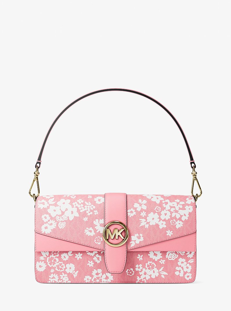 Greenwich Medium Printed Signature Logo Convertible Shoulder Bag Carnation Carnation