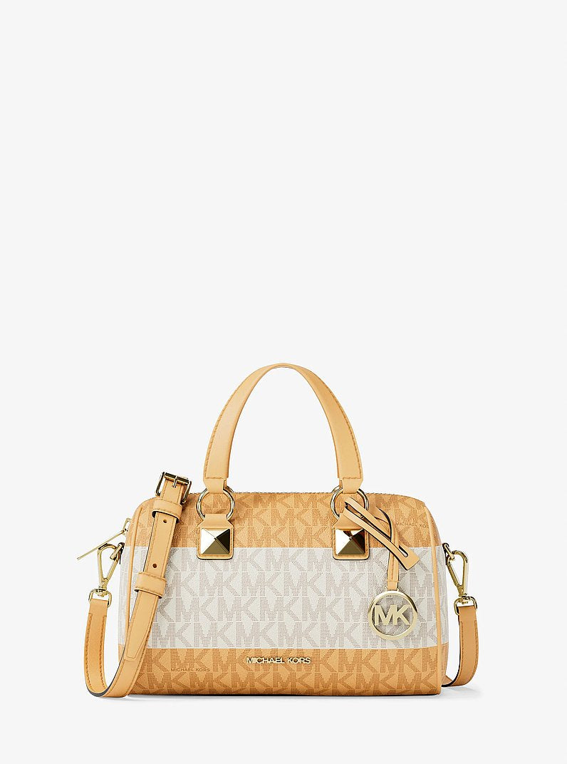 Grayson Small Striped Signature Logo Duffel Crossbody Bag Honeywheat Honeywheat