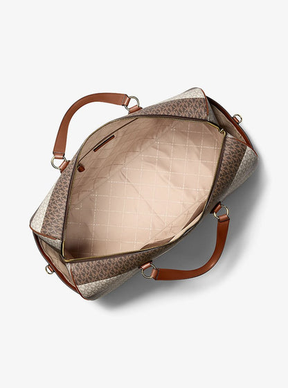 Grayson Extra-Large Striped Signature Logo Weekender Bag Vanilla-Luggage Vanilla-Luggage