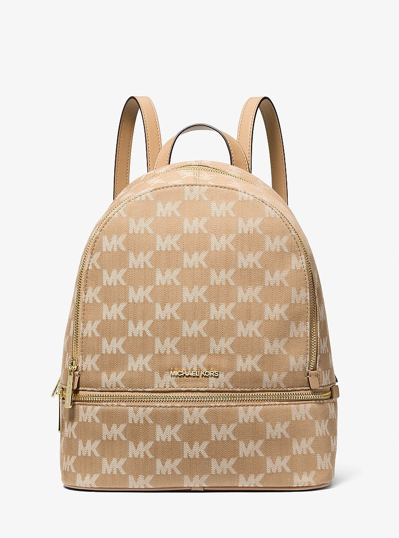 Rhea Medium Logo Jacquard Denim Backpack Camel Camel