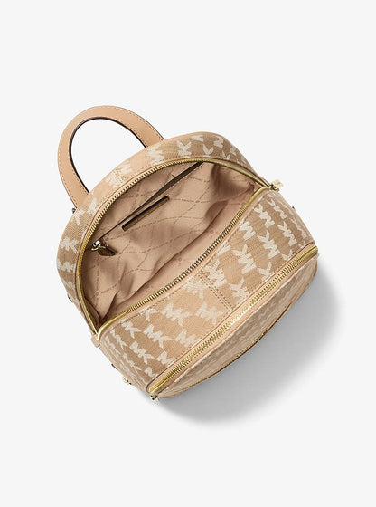 Rhea Medium Logo Jacquard Denim Backpack Camel Camel