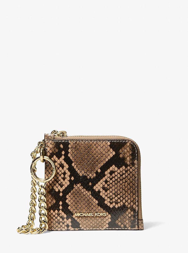 Jet Set Travel Medium Snake Embossed Chain Wallet Camel Camel