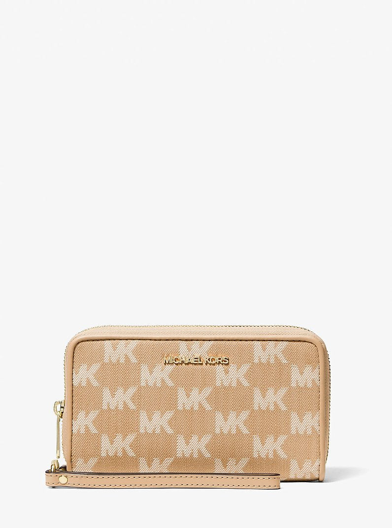 Jet Set Travel Large Logo Jacquard Denim Smartphone Wallet Camel Camel