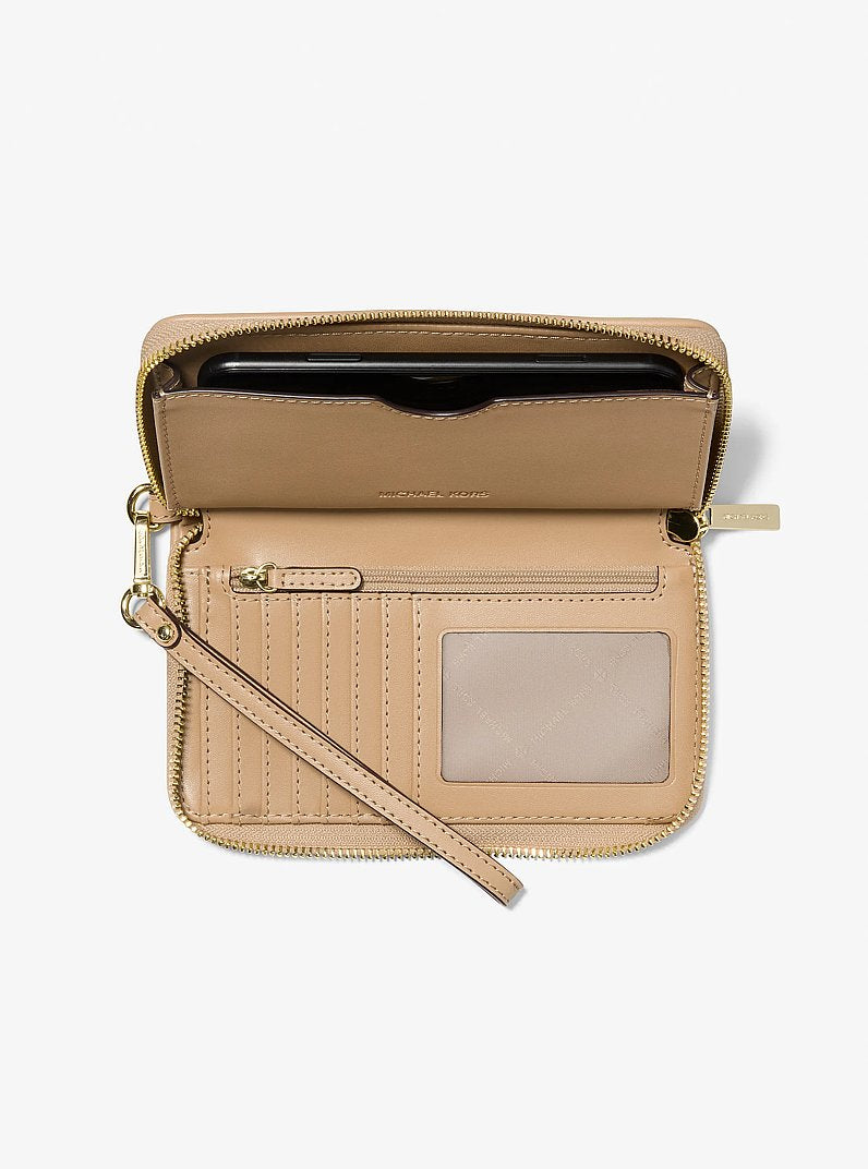 Jet Set Travel Large Logo Jacquard Denim Smartphone Wallet Camel Camel