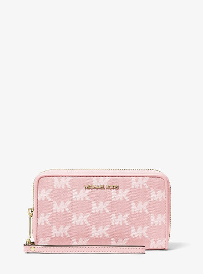 Jet Set Travel Large Logo Jacquard Denim Smartphone Wallet Powder Blush Powder Blush