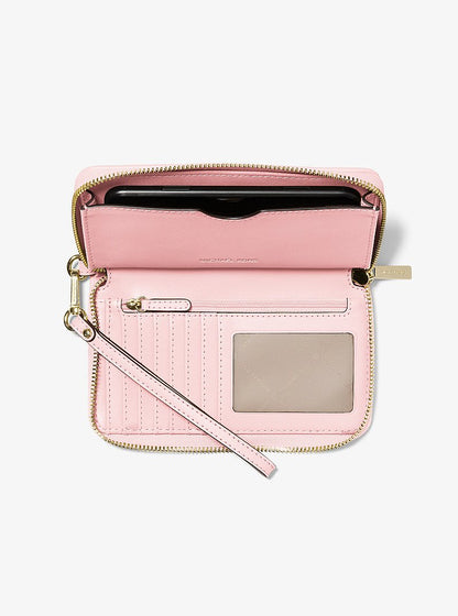 Jet Set Travel Large Logo Jacquard Denim Smartphone Wallet Powder Blush Powder Blush