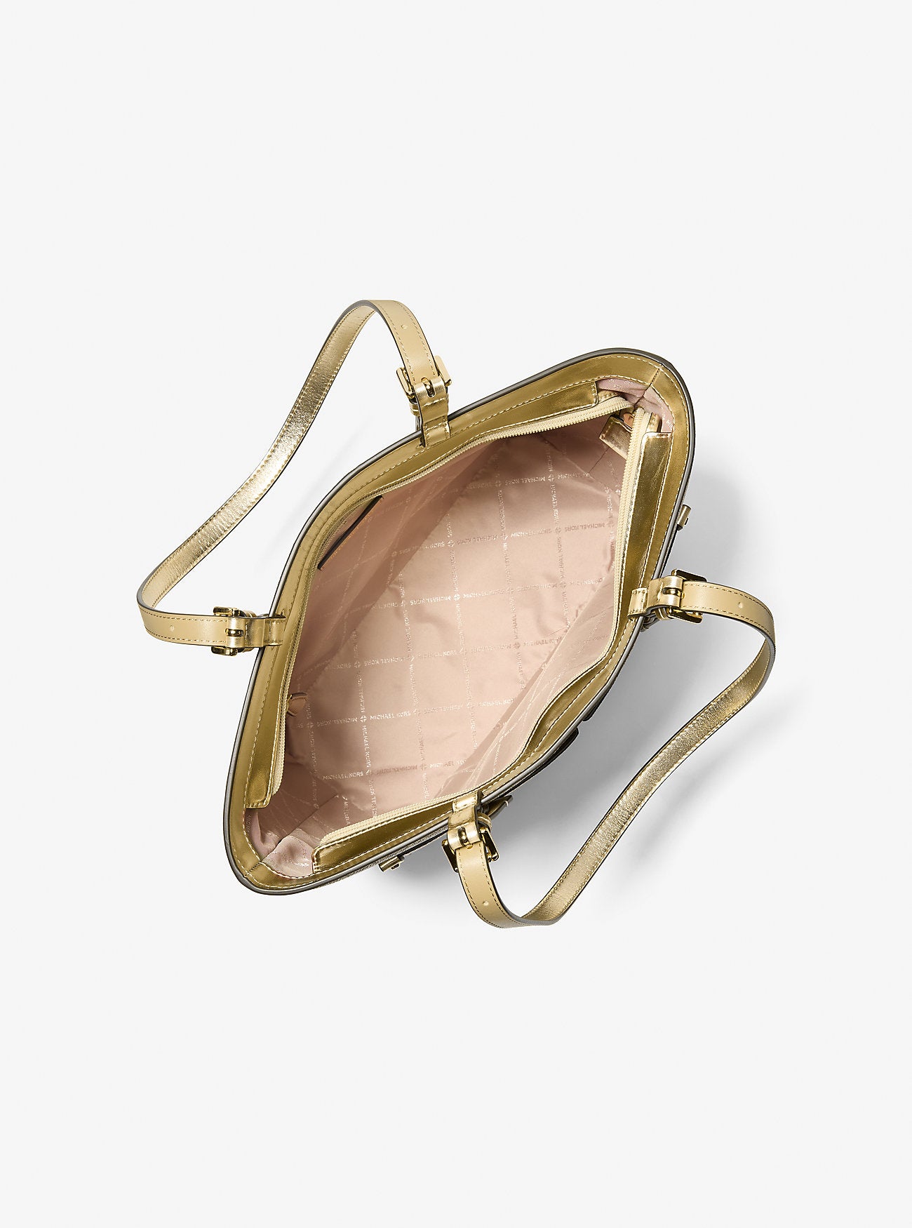 Jet Set Medium Metallic Signature Logo Pocket Tote Bag Pale Gold Pale Gold