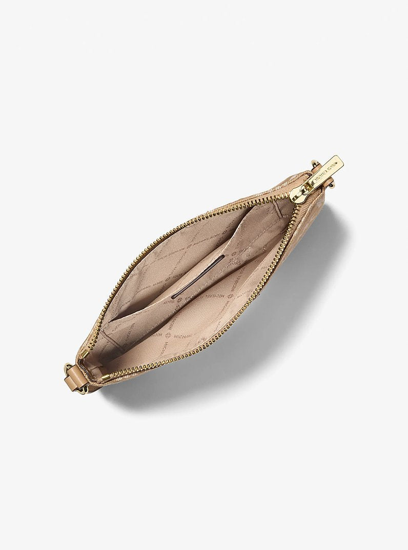 Jet Set Travel Small Logo Jacquard Denim Wristlet Camel Camel