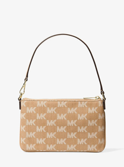 Jet Set Travel Small Logo Jacquard Denim Wristlet Camel Camel
