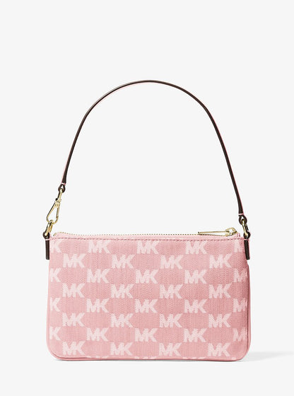 Jet Set Travel Small Logo Jacquard Denim Wristlet Powder Blush Powder Blush