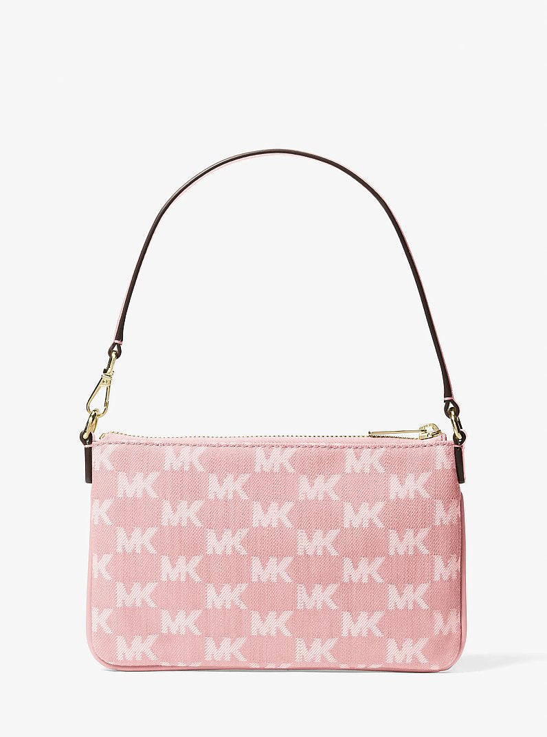 Jet Set Travel Small Logo Jacquard Denim Wristlet Powder Blush Powder Blush