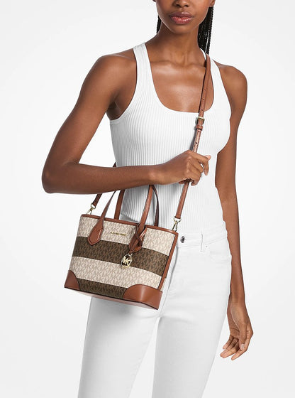 Eva Extra-Small Striped Signature Logo Convertible Tote Bag Vanilla-Luggage Vanilla-Luggage