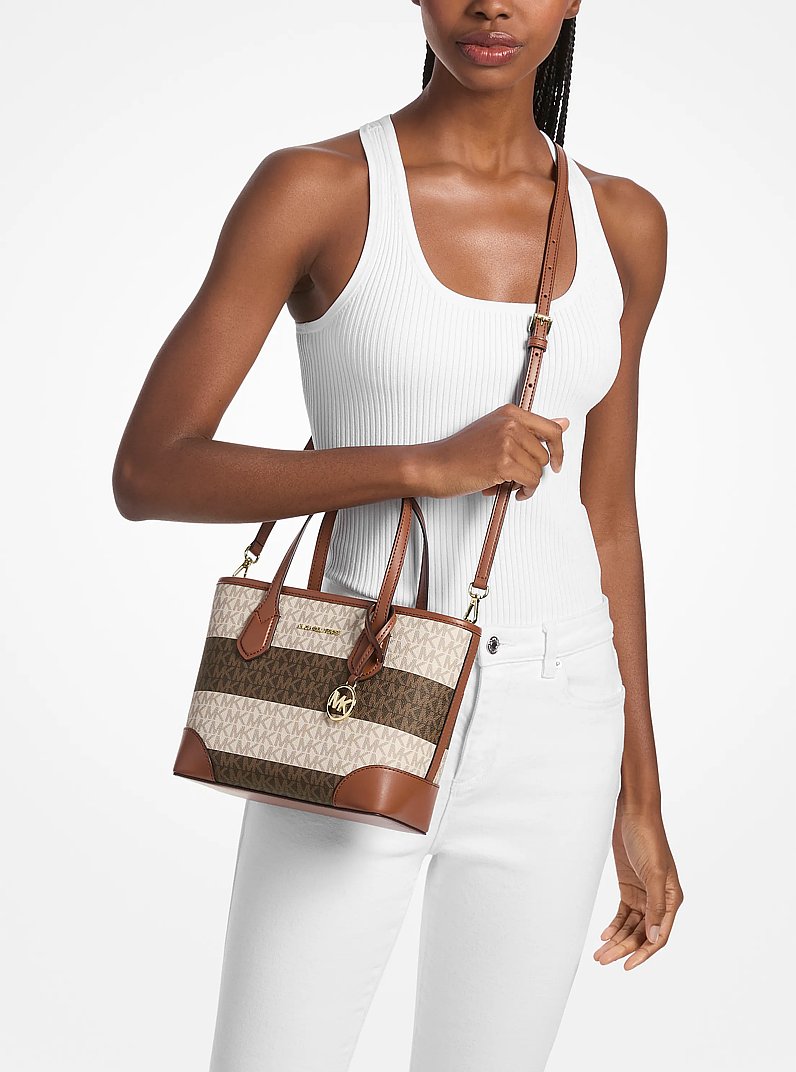 Eva Extra-Small Striped Signature Logo Convertible Tote Bag Vanilla-Luggage Vanilla-Luggage