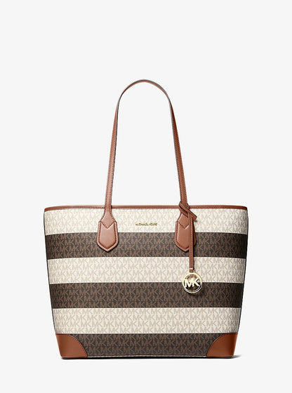 Eva Large Striped Signature Logo Tote Bag Vanilla-Luggage Vanilla-Luggage